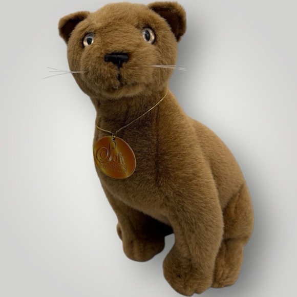 Toys R Us Soft Classics Vintage Brown Cat Plush Stuffed‎ Animal Realistic 13"